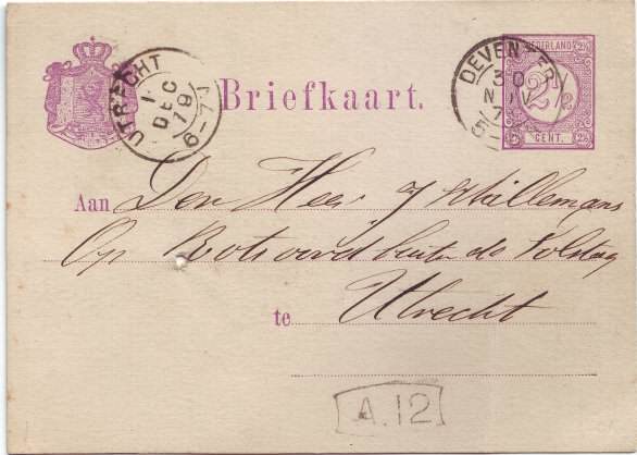 Postcard Deventer Utrecht 1879