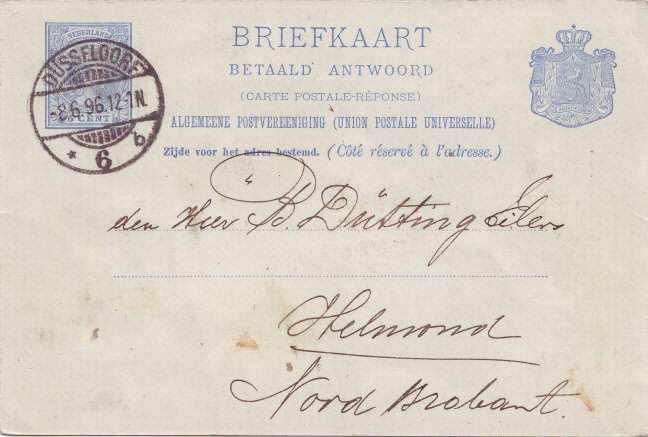 Postcard Duesseldorf Helmond 1896